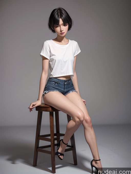 related ai porn images free for Model One Skinny 18 Black Hair Short Hair High Heels Japanese Short Shorts