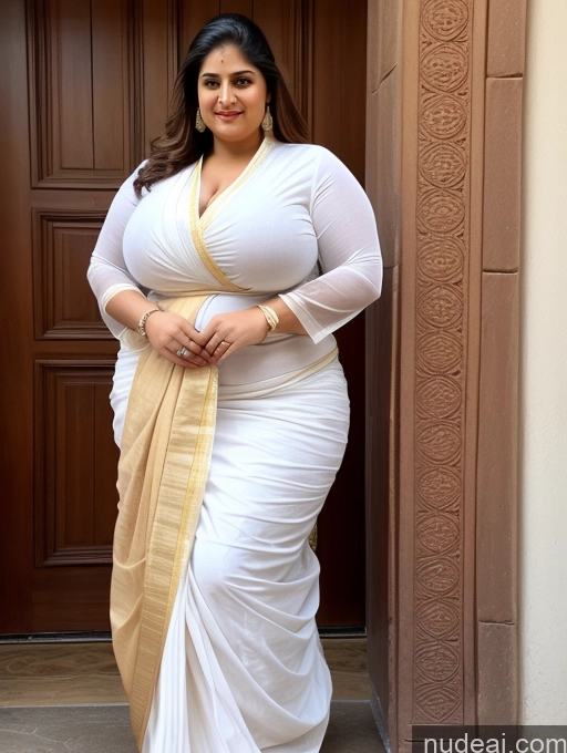 ai nude image of a pregnant woman in a white sari posing for a picture pics of Huge Boobs Muscular Big Ass Abs Chubby Big Hips Fairer Skin Indian Traditional Sari Salwar