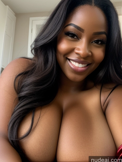 ai nude image of araffed woman with big breast posing for a picture pics of Huge Boobs Perfect Boobs Beautiful Long Hair Laughing African Cleavage 30s Happy Satin Close-up View Busty