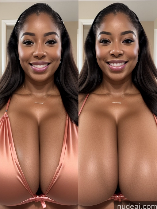 ai nude image of arafed woman with big breasts before and after breasting pics of Perfect Boobs Beautiful Long Hair Laughing African Cleavage 30s Happy Satin Close-up View Busty Onoff Microkini Huge Boobs