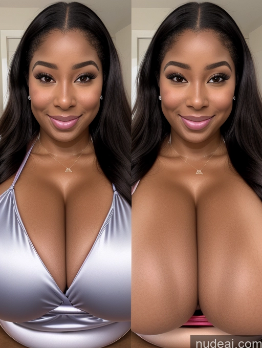 ai nude image of a close up of a woman with big breasts in a silver bikini pics of Perfect Boobs Beautiful Long Hair Laughing African Cleavage 30s Happy Satin Close-up View Busty Onoff Microkini Huge Boobs