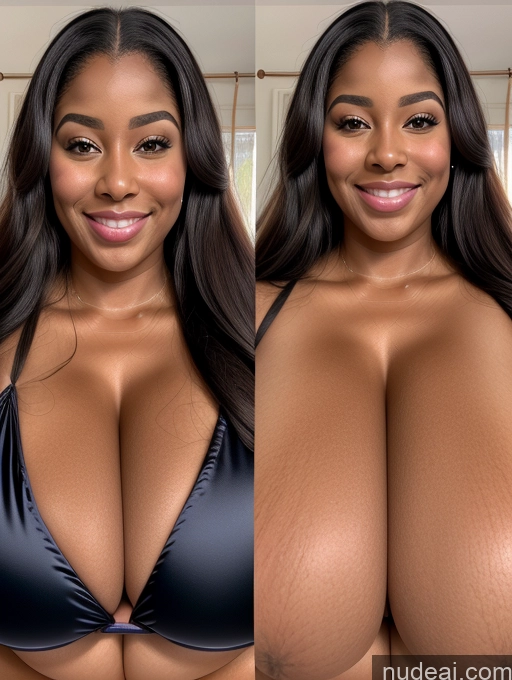 ai nude image of a close up of a woman with big breasts in a black bikini pics of Perfect Boobs Beautiful Long Hair Laughing African Cleavage 30s Happy Satin Close-up View Busty Onoff Microkini Huge Boobs