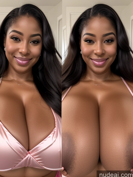 ai nude image of arafed woman with big breasts posing for a picture pics of Perfect Boobs Beautiful Long Hair Laughing African Cleavage 30s Happy Satin Close-up View Busty Onoff Microkini Huge Boobs