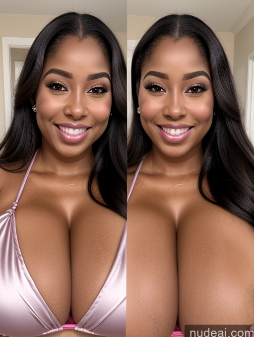 ai nude image of two women in pink bikinis posing for a picture in a bathroom pics of Perfect Boobs Beautiful Long Hair Laughing African Cleavage 30s Happy Satin Close-up View Busty Onoff Microkini Huge Boobs