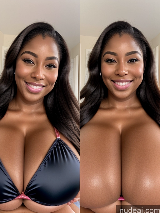 ai nude image of arafed woman with big breasts posing for a picture pics of Perfect Boobs Beautiful Long Hair Laughing African Cleavage 30s Happy Satin Close-up View Busty Onoff Microkini Huge Boobs