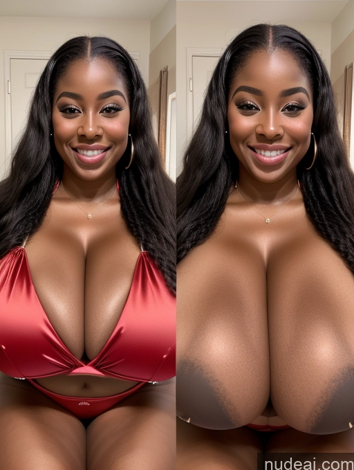 ai nude image of there is a woman with big breasts posing for a picture pics of Perfect Boobs Beautiful Long Hair Laughing African Cleavage 30s Happy Satin Close-up View Busty Onoff Microkini Huge Boobs Ginger