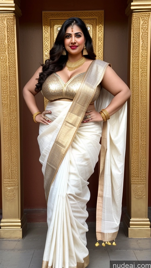 ai nude image of a woman in a white sari posing for a picture pics of Huge Boobs Big Ass Abs Chubby Fairer Skin Indian Sari Lipstick Gold Jewelry Traditional