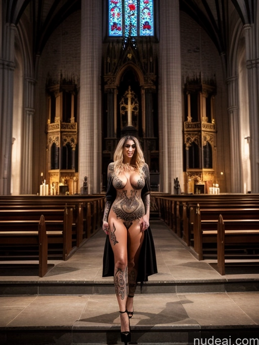 ai nude image of arafed woman in a black dress standing in a church pics of Perfect Boobs Beautiful Tattoos Big Ass Small Ass Pubic Hair Long Hair Tanned Skin Oiled Body 20s Sad Church Front View Nude Goth High Heels Witch Blonde