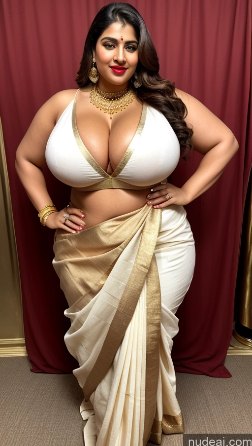 ai nude image of a woman in a sari posing for a picture in front of a curtain pics of Huge Boobs Big Ass Lipstick Abs Chubby Fairer Skin Indian Long Hair Gold Jewelry Sari