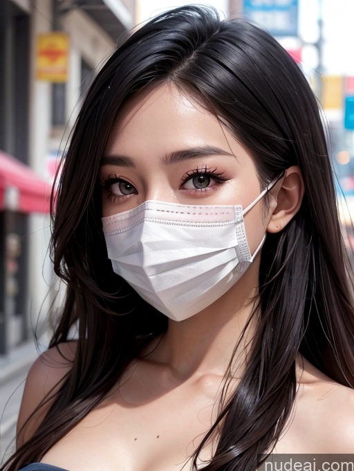 ai nude image of araffed woman wearing a face mask on a city street pics of Korean Perfect Boobs Face Mask Street