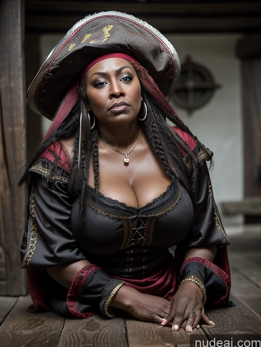 related ai porn images free for Dark Skin Black Hair Ethiopian Plank Pirate Milf Huge Boobs Big Ass Big Hips 50s Angry Pouting Lips Front View Medieval French Musketeer Dress