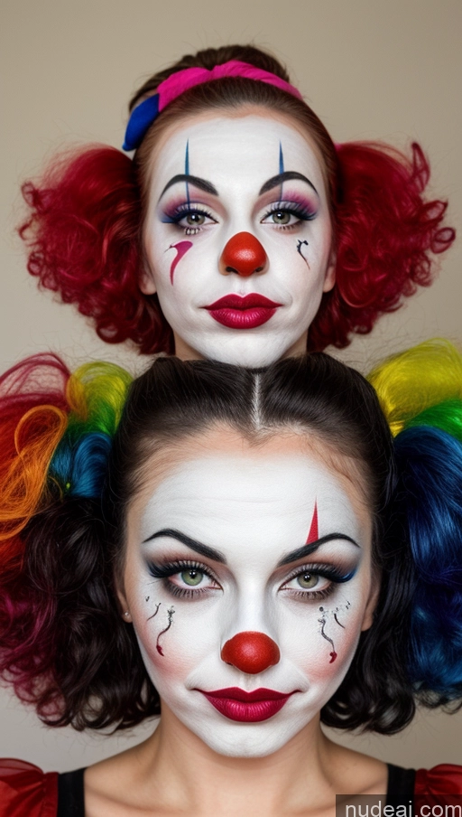 ai nude image of two women with clown makeup and clown makeup make up pics of 18 Perfect Boobs Pubic Hair Lipstick Pouting Lips Black Hair Clown