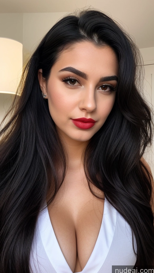 ai nude image of a close up of a woman with long black hair and a white top pics of 18 Perfect Boobs Pubic Hair Lipstick Pouting Lips Black Hair Long Hair Doctor Cleavage