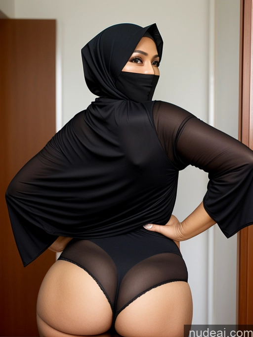 ai nude image of araffe wearing a black outfit and a black hijab pics of Milf 30s Sexy Face Indonesian Back View Underwear Busty Perfect Boobs Big Ass Thick Niqab