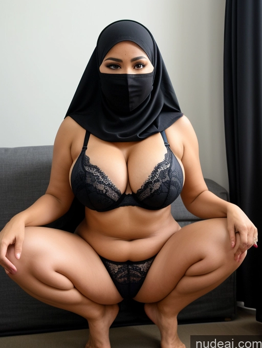 ai nude image of araffe woman in a black hijab and a black mask pics of Sexy Face Indonesian Underwear Busty Perfect Boobs Big Ass Thick Niqab Milf 30s Squatting