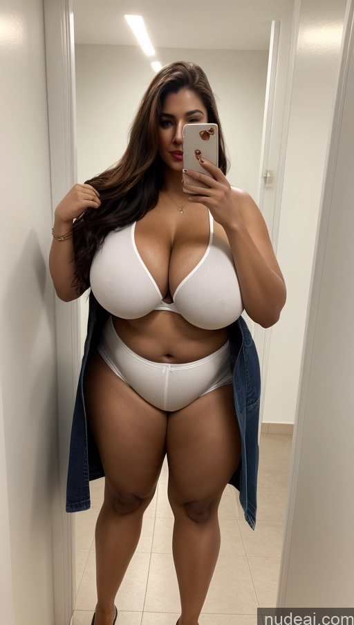 ai nude image of araffe woman taking a selfie in a bathroom mirror pics of Huge Boobs Big Ass Lipstick Abs Chubby Fairer Skin Long Hair Indian Changing Room Jeans