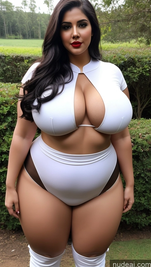 ai nude image of a woman in a white top and white pants posing for a picture pics of Huge Boobs Big Ass Lipstick Abs Chubby Fairer Skin Long Hair Indian Superhero Black Hair