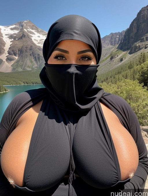 ai nude image of arafed woman wearing a black mask and a black top pics of Busty Perfect Boobs Beautiful Muscular Soft + Warm Abs Ninja Huge Boobs Niqab Mountains