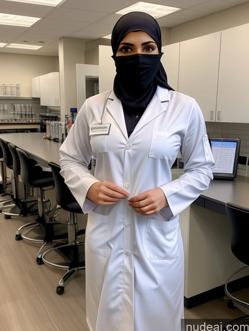 ai nude image of arafed woman in a lab coat and a black scarf pics of Busty Perfect Boobs Beautiful Muscular Soft + Warm Abs Niqab Lab Coat Stylish Kilt