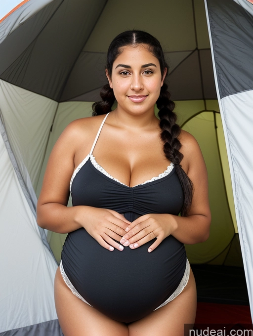 ai nude image of pregnant woman in a black swimsuit standing in front of a tent pics of Thick Big Hips Tanned Skin Pregnant Big Ass 18 Black Hair Pigtails Jewish Tent Woman Sundress