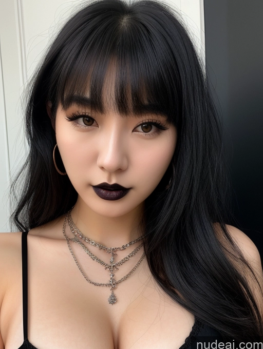 ai nude image of araffed asian woman with black lips and a black bra pics of Woman Black Hair 18 Jewelry Perfect Boobs Beautiful Perfect Body Goth Bangs Korean