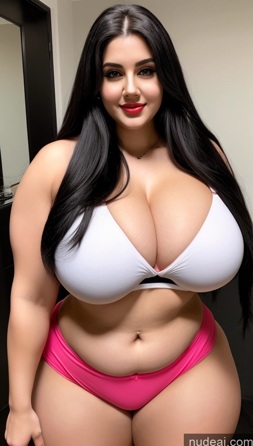 ai nude image of araffe woman in a white bra and pink panties posing for a picture pics of Huge Boobs Lipstick Big Ass Abs Chubby Fairer Skin Black Hair Long Hair Indian Cosplay Muscular 18