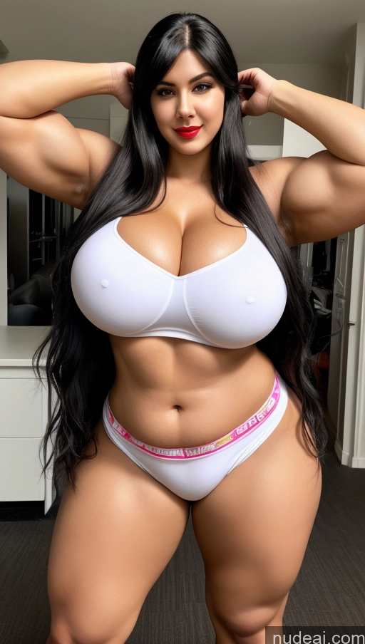 ai nude image of arafed woman in a white bra and panties posing for a picture pics of Huge Boobs Big Ass Lipstick Muscular Abs Chubby 18 Cosplay Black Hair Long Hair Indian Fairer Skin