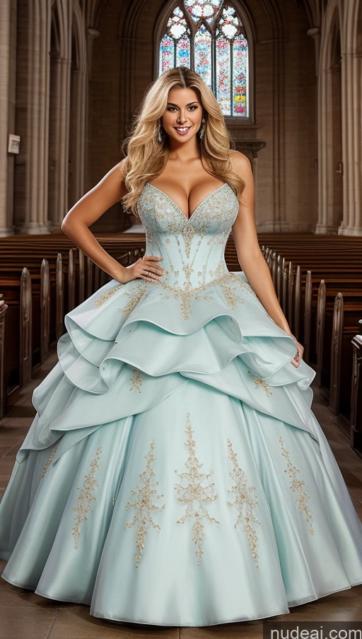 ai nude image of a woman in a blue dress standing in a church pics of Miss Universe Model Busty Perfect Boobs Big Hips Perfect Body Afingering Blonde Crisp Anime Haute Couture | Ball Gown Regal Church Low Heel Pumps