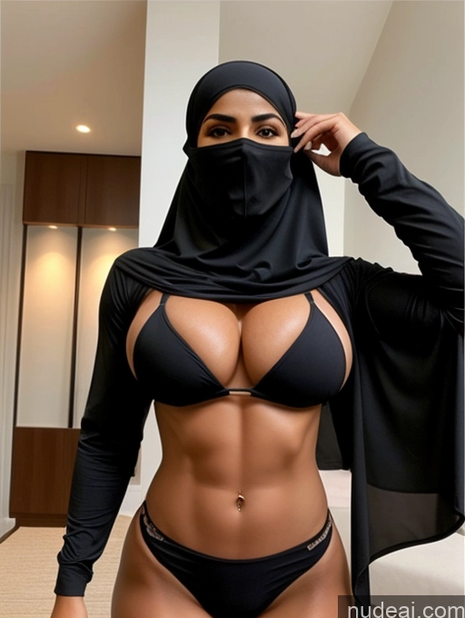 ai nude image of arafed woman in a black hijab and a black bikini pics of Busty Perfect Boobs Beautiful Muscular Abs Perfect Body Niqab