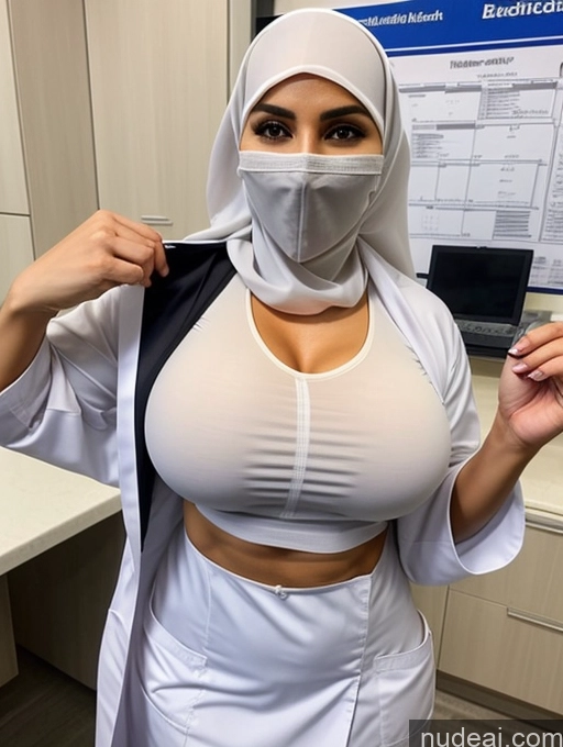 ai nude image of arafed nurse in white uniform holding a knife and wearing a mask pics of Busty Perfect Boobs Beautiful Muscular Abs Perfect Body Niqab Lab Coat Soft + Warm