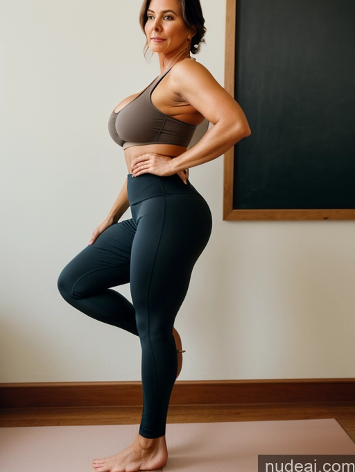 ai nude image of arafed woman in a sports bra top and leggings standing on a yoga mat pics of Milf One Busty Perfect Boobs Beautiful Big Ass Abs Perfect Body 30s Film Photo Front View Professor Yoga Pants