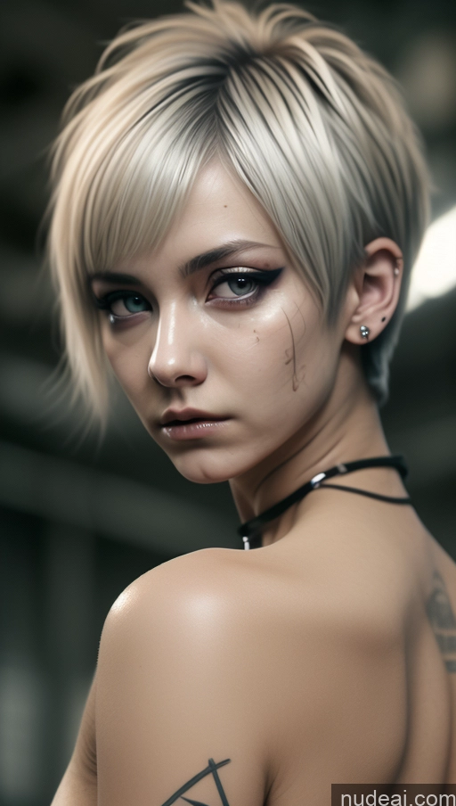 ai nude image of blond woman with tattoos on her back and shoulder posing for a picture pics of Busty Perfect Boobs Blonde Close-up View Gothic Punk Girl Athlete Skinny Abs Perfect Body 20s Angry Pixie Skin Detail (beta) Detailed