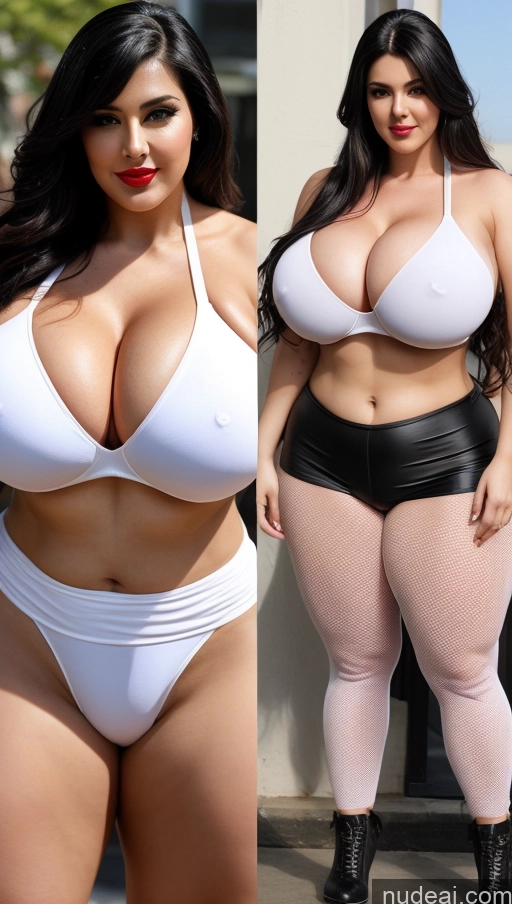 ai nude image of two pictures of a woman in a white bikini and a woman in a black and white bikini pics of Huge Boobs Lipstick Big Ass Abs Chubby Fairer Skin Black Hair Long Hair Muscular Indian Cosplay