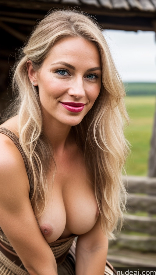 ai nude image of blond woman with big breast posing outdoors in a dress pics of Woman Small Tits Beautiful Lipstick Pubic Hair Perfect Body Pouting Lips Happy Scandinavian Close-up View Dress Partially Nude Cleavage Tribal Traditional Viking Medieval High Heels 40s