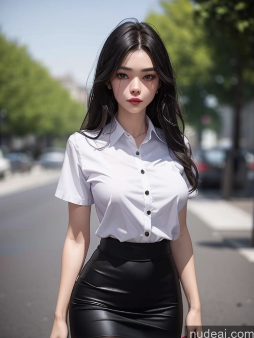 ai nude image of arafed woman in a white shirt and black skirt walking down the street pics of Model One Perfect Boobs Skinny 18 Long Hair Chinese Thai University Uniform V1 Black Hair