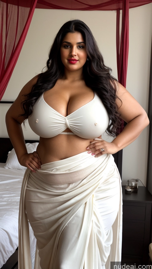 ai nude image of araffe woman in a white dress posing for a picture pics of Big Ass Abs Chubby Lipstick Fairer Skin Black Hair Long Hair Bedroom Sari Front View Huge Boobs Tribal Big Hips