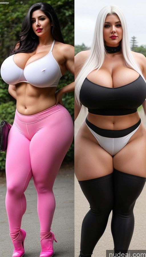 ai nude image of two women in tight pants and high heels posing for a picture pics of Huge Boobs Big Ass Abs Lipstick Chubby Muscular Fairer Skin Black Hair Long Hair Indian Cosplay