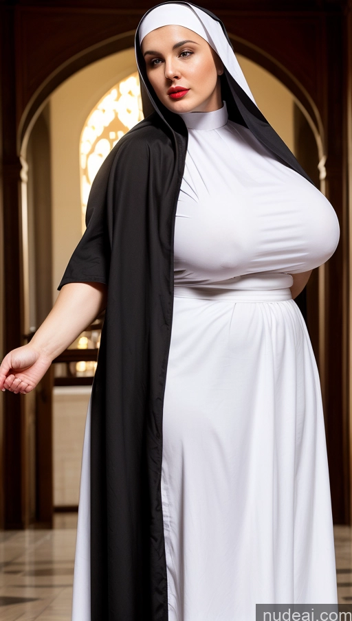 ai nude image of nun in white dress and black cape posing for a picture pics of Huge Boobs Lipstick Muscular Big Ass Abs Chubby Fairer Skin Black Hair Long Hair Indian Nun