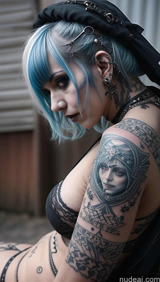 ai nude image of arafed woman with blue hair and tattoos sitting on the ground pics of Busty Perfect Boobs Beautiful Gothic Punk Girl Blue Hair Indian Milf Spreading Legs Close-up View Nude Tattoos