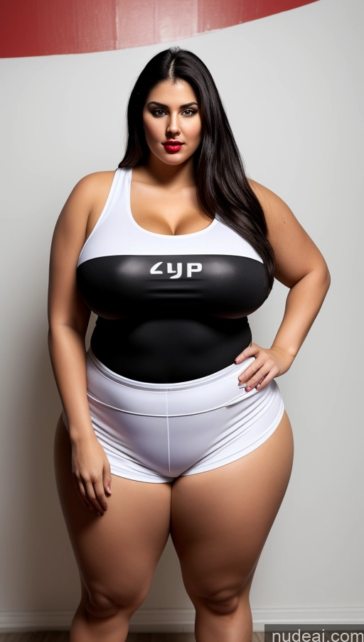 ai nude image of araffe woman in a white and black top and white shorts pics of Huge Boobs Big Ass Abs Chubby Big Hips Fairer Skin Black Hair Long Hair Indian Lipstick Basketball