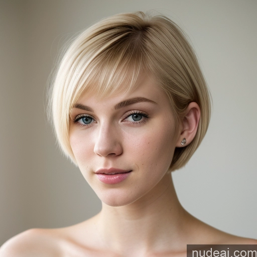 ai nude image of blond woman with short hair and blue eyes posing for a picture pics of Woman Beautiful 18 Sexy Face Blonde Short Hair Russian Fairer Skin Close-up View