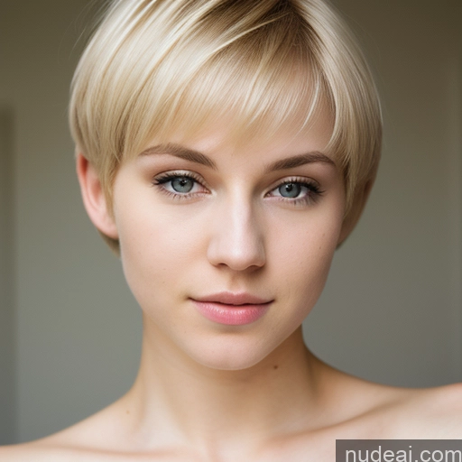 ai nude image of blond woman with short hair and blue eyes posing for a picture pics of Woman Beautiful 18 Sexy Face Blonde Short Hair Russian Fairer Skin Close-up View