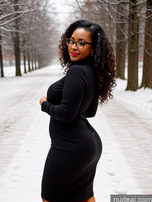 related ai porn images free for Seductive Black Black Hair Snow Curly Hair 30s Chubby Glasses Dress Back View