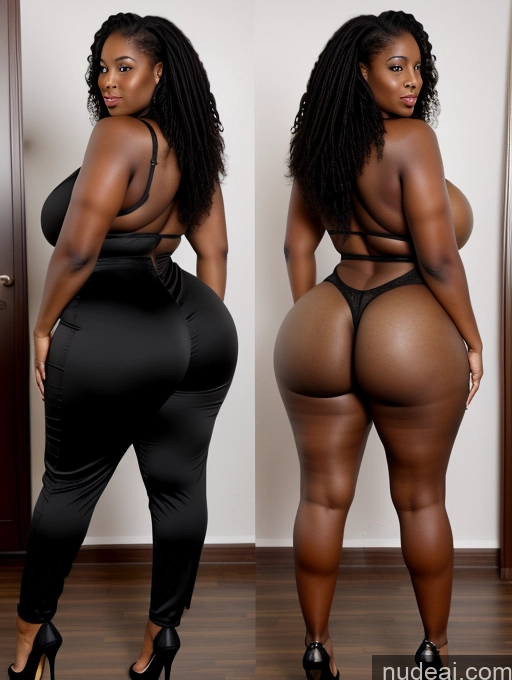 ai nude image of two women in black outfits posing for a picture in a room pics of Woman Huge Boobs Perfect Boobs Big Ass Thick Big Hips Long Hair 30s Black Hair African Back View High Heels Jumpsuit Cleavage Bright Lighting Onoff