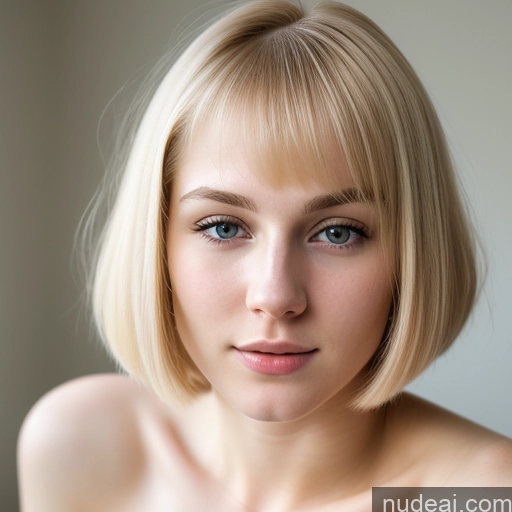 ai nude image of blond woman with blue eyes and a short bob with bangs pics of Woman Beautiful Fairer Skin 18 Blonde Bobcut Russian Close-up View Sexy Face