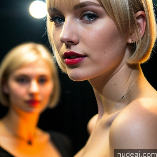 ai nude image of blond woman with red lipstick and a black dress looking at the camera pics of Woman Beautiful Fairer Skin 18 Sexy Face Russian Club Close-up View Lipstick Blonde Short Hair