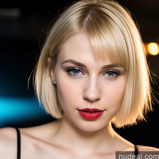 ai nude image of blond woman with blue eyes and red lipstick posing for a picture pics of Woman Beautiful Fairer Skin 18 Sexy Face Russian Club Close-up View Lipstick Blonde Short Hair