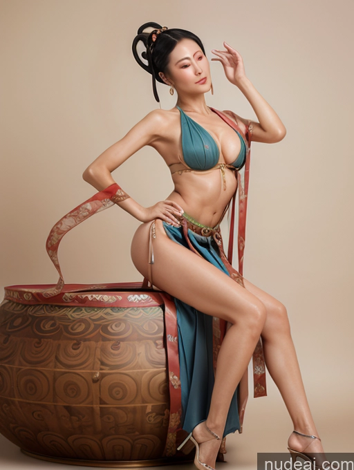 Model One Perfect Boobs Skinny Oiled Body Blue Hair Slicked Japanese High Heels Dunhuang (敦煌) V1 60s