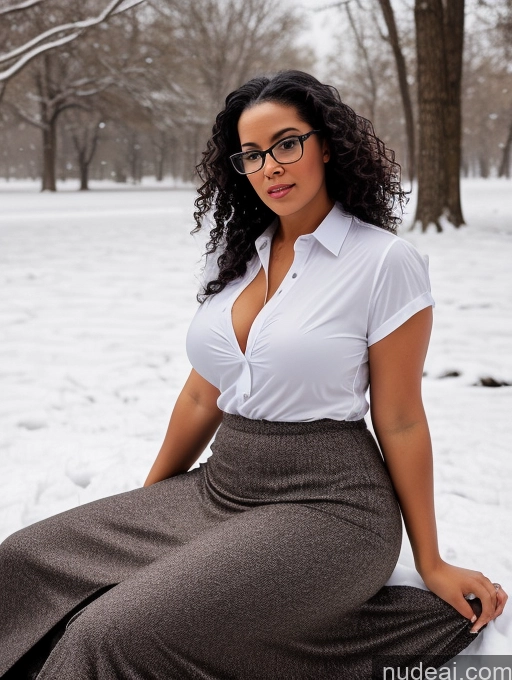 related ai porn images free for Seductive Black Black Hair Curly Hair 30s Chubby Glasses Snow Shirt Straddling Long Skirt