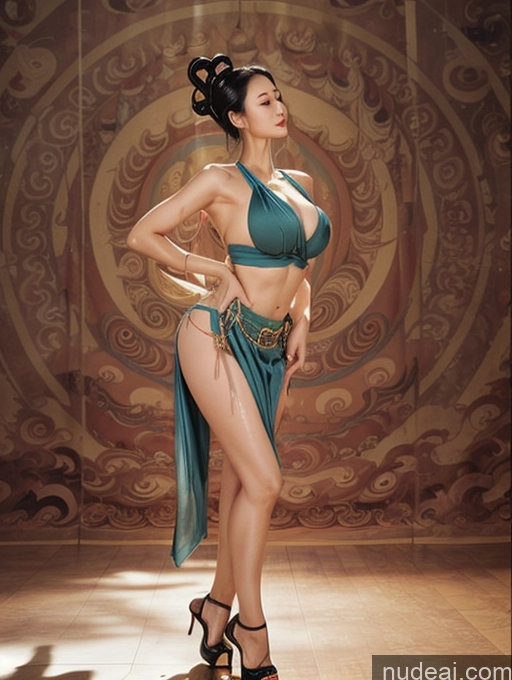 ai nude image of arafed woman in a blue bikini and high heels posing for a picture pics of Model One Oiled Body Blue Hair Slicked Japanese High Heels Dunhuang (敦煌) V1 60s Huge Boobs Big Ass Big Hips